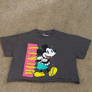 Grey crop top shirt with Mickey Mouse on the front